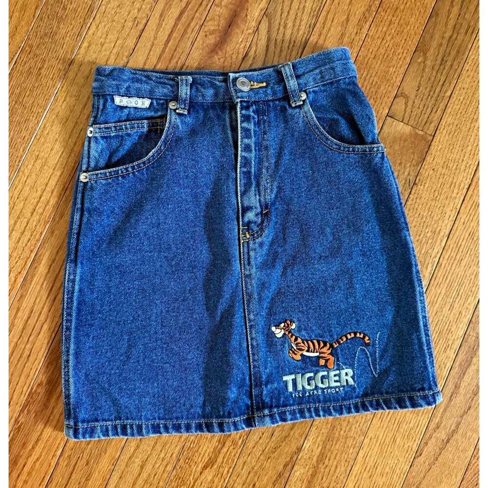 Vintage 90s Disney Pooh 100 Acre Collection Tigger Denim Skirt Size 10 Kids